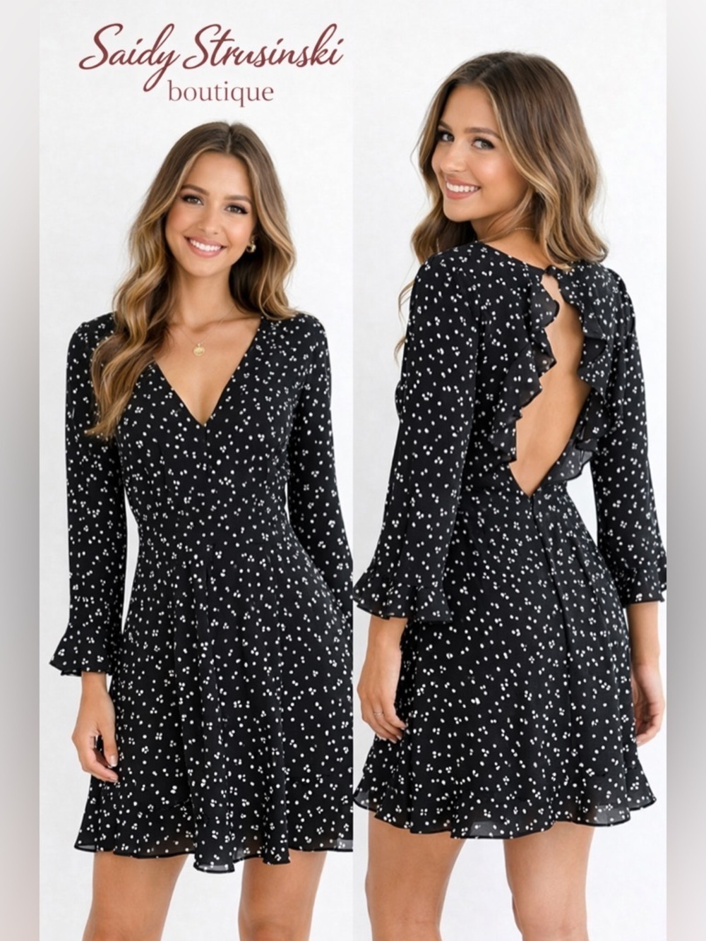 MINKPINK Black Polka Dot Ruffle Dress XS feminine cottagecore Open Back Flowy